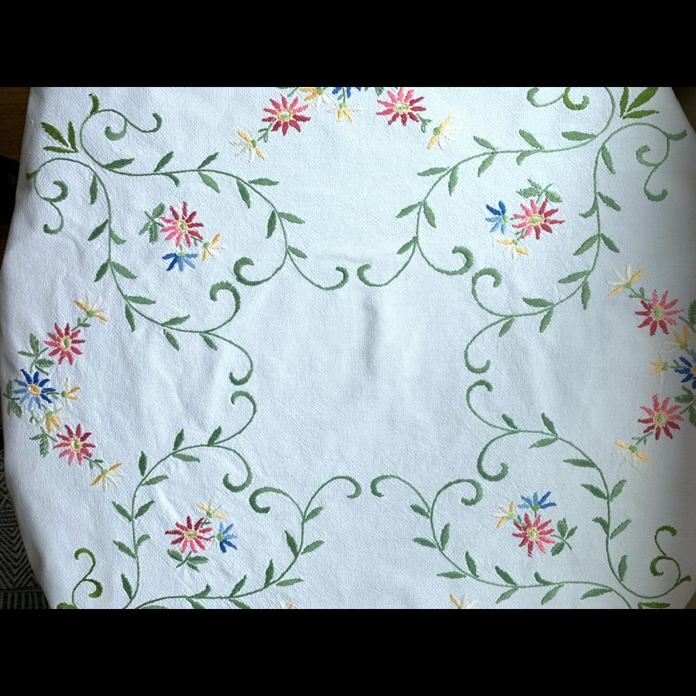 Vintage European Hand Embroidered Tablecloth